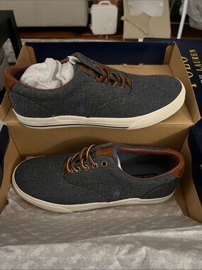 Polo by Ralph Lauren Mens blue Denim Pony logo Lace-Up Sneakers